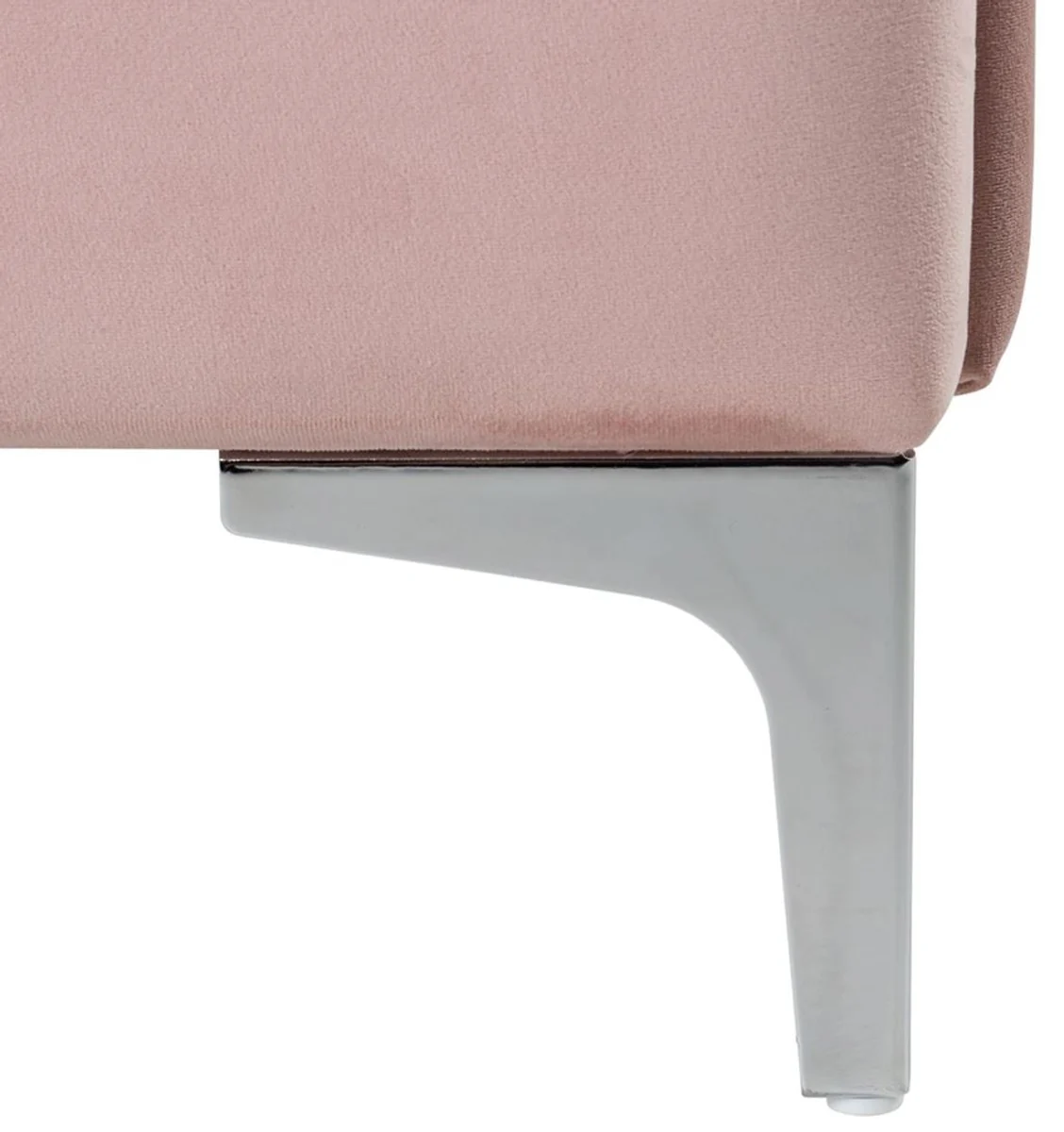 Casa Padrino cama doble Art Deco de lujo rosa / plata 136 x 215 x A. 131 cm - Cama de madera maciza con tela de terciopelo fino - Muebles de dormitorio - Muebles Art Deco de lujo