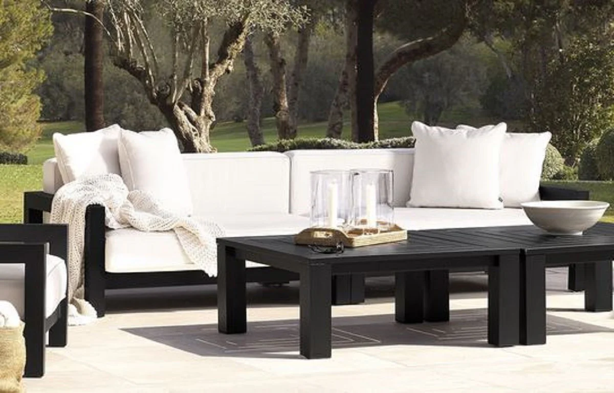 Casa Padrino sof¨¢ de jard¨ªn de lujo negro / blanco 273,5 x 100 x A. 72 cm - Sof¨¢ de jard¨ªn con cojines para terraza resistente a la intemperie - Muebles de Hotel - Calidad de Lujo