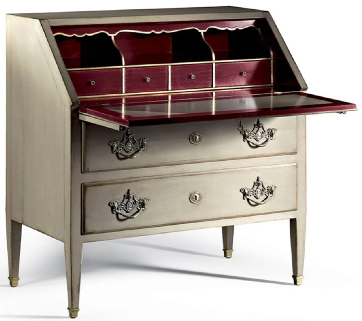 Casa Padrino secretario barroco de lujo beige antiguo / oro / rojo burdeos - Escritorio hecho a mano estilo barroco - Muebles de oficina de lujo estilo barroco - Calidad de lujo - Hecho en Italia