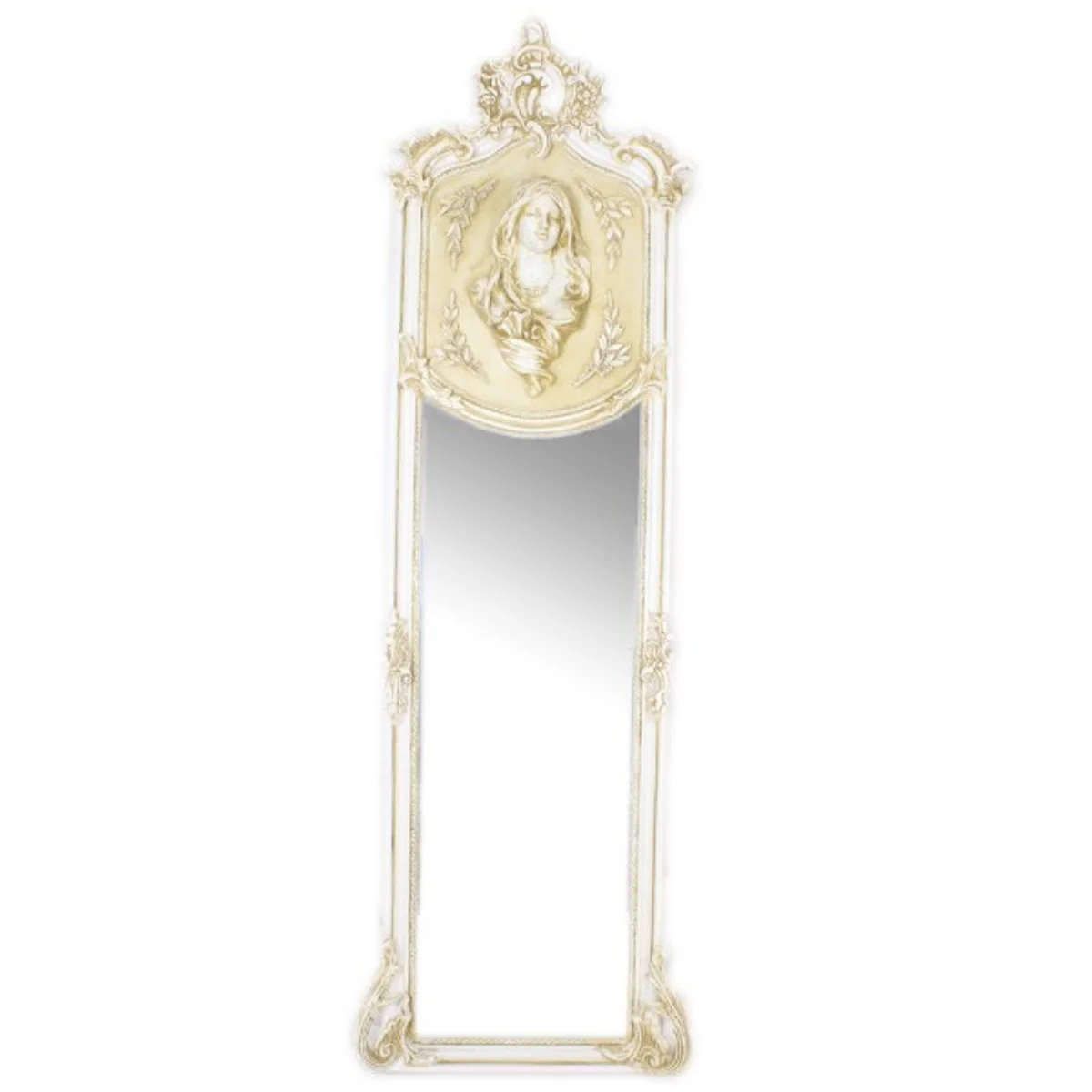 Casa Padrino Luxury Baroque Wall Mirror Madonna Cream 175 x 55 cm - Solid and heavy - Antique style mirror