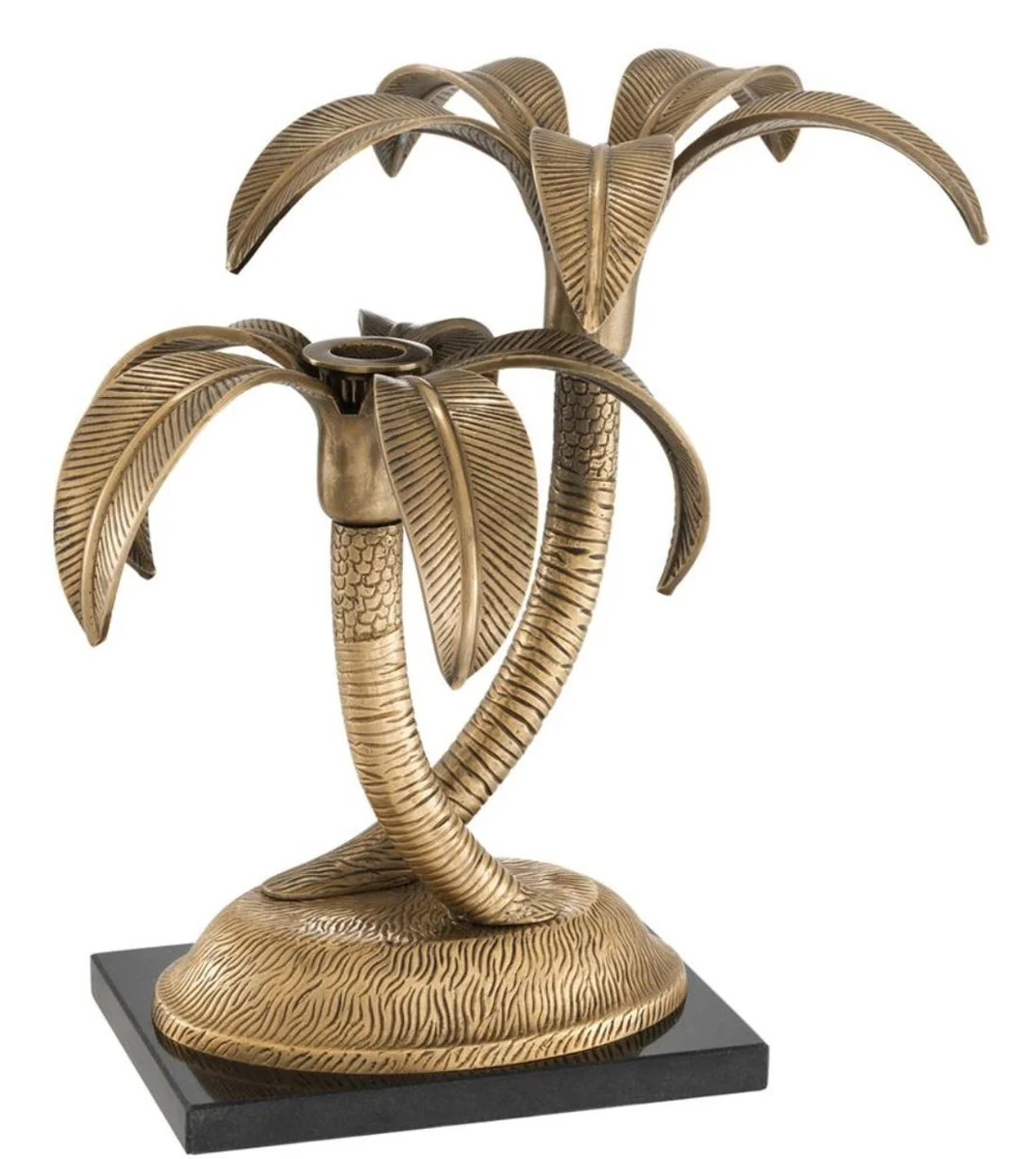 Casa Padrino candelero doble de lujo en diseño de palmera vintage latón / negro 31 x 29 x H. 30 cm - Calidad de Lujo