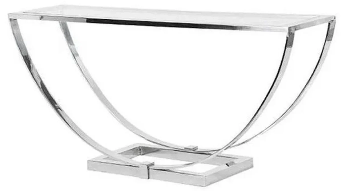 Casa Padrino consola de dise?o de lujo plata 160 x 40 x A. 75 cm - Consola de metal con tapa de vidrio - Muebles de sal¨®n de dise?o de lujo