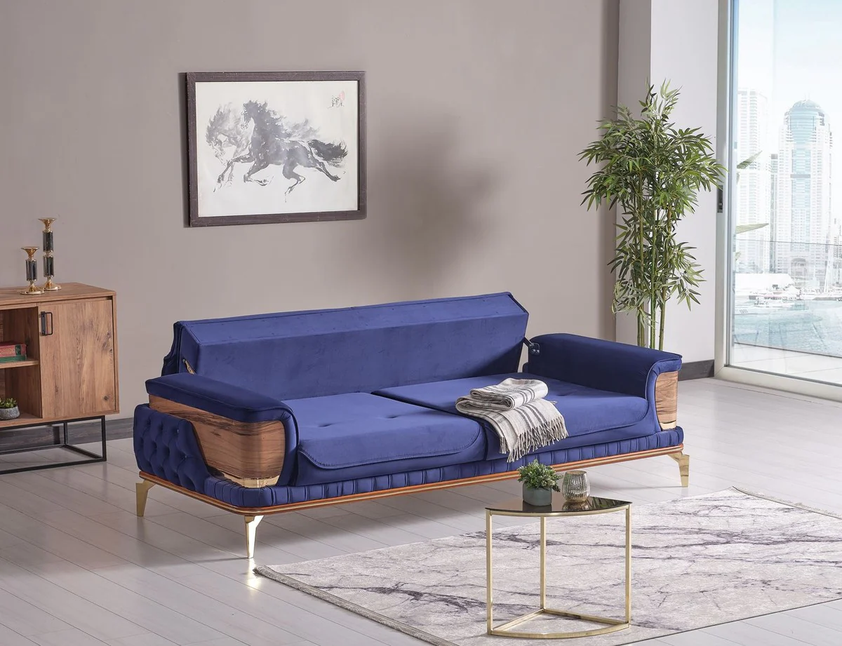 Casa Padrino sof¨¢ cama de lujo azul / marr¨®n / oro 232 x 92 x A. 85 cm - Sof¨¢ de sal¨®n con 2 almohadas - Muebles de sal¨®n de lujo