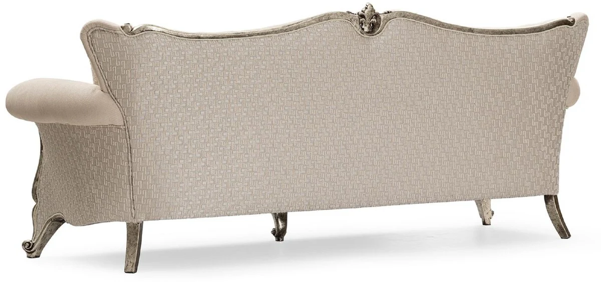 Casa Padrino sof¨¢ de sal¨®n barroco de lujo crema / plata / plata antigua - Sof¨¢ estilo barroco hecho a mano con cojines decorativos - Muebles de sal¨®n de lujo en estilo barroco - Muebles barrocos