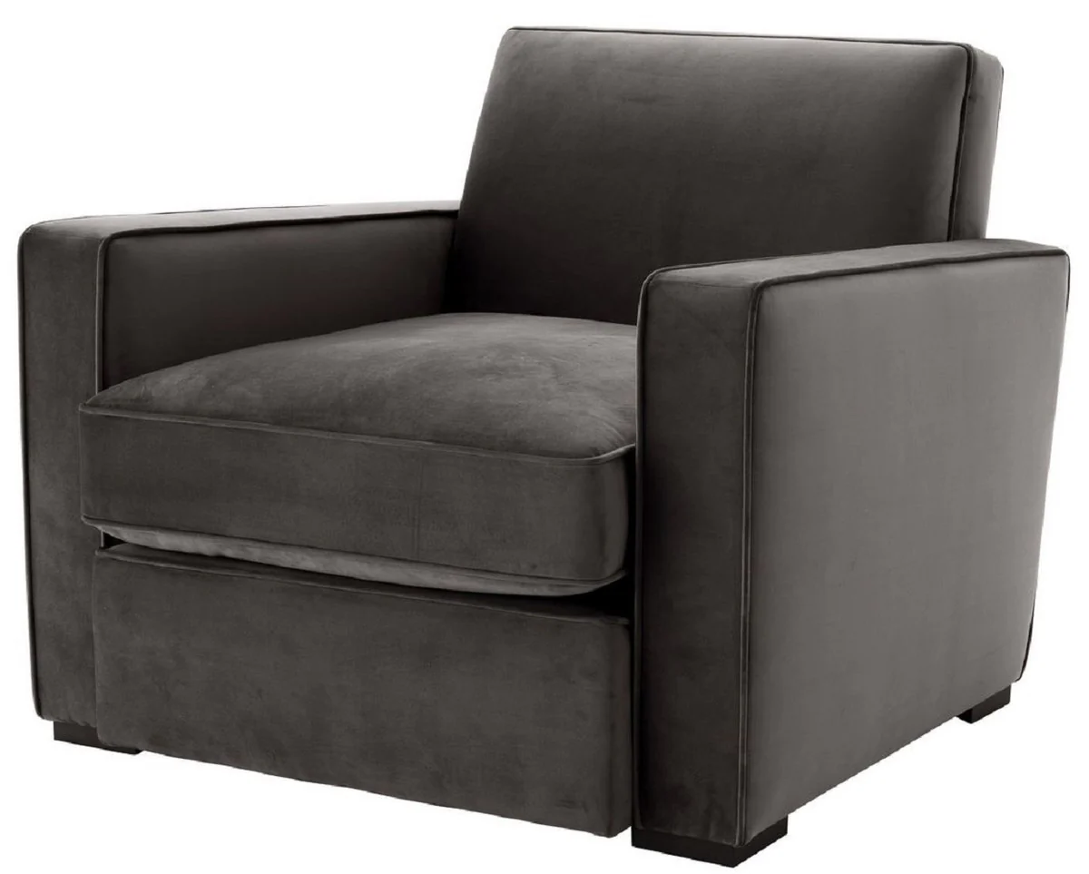 Casa Padrino sill¨®n de lujo de terciopelo gris / negro 95 x 103,5 x A. 82 cm - Sill¨®n de sal¨®n noble - Calidad de Lujo