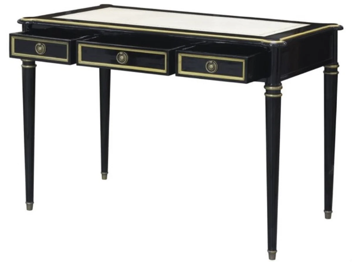 Casa Padrino escritorio barroco con 3 cajones negro / blanco / oro 108 x 61 x H. 77 cm - Muebles de Oficina Barrocos