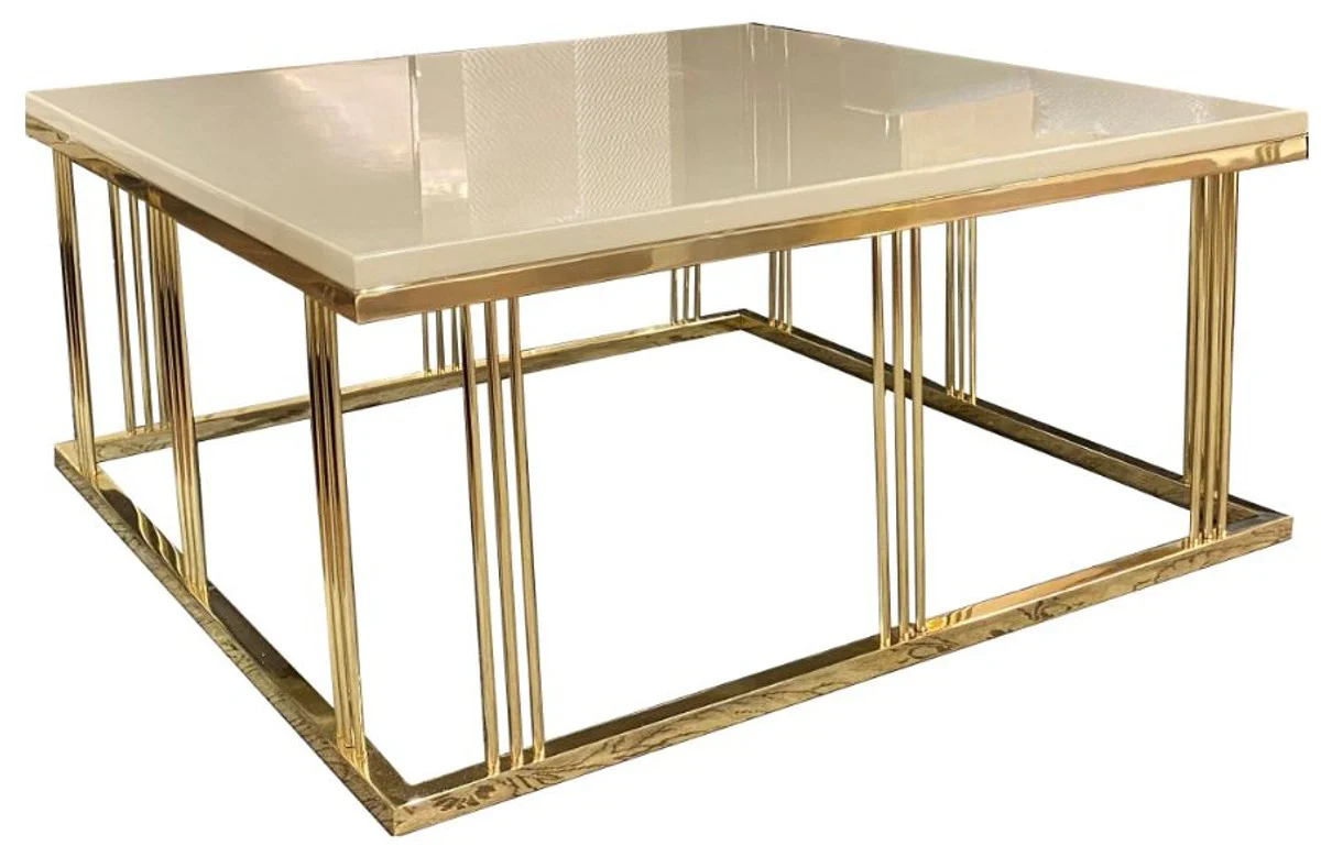 Casa Padrino mesa de centro de lujo crema / oro 100 x 100 x A. 45 cm - Mesa de sal¨®n cuadrada con placa de vidrio - Muebles de sal¨®n