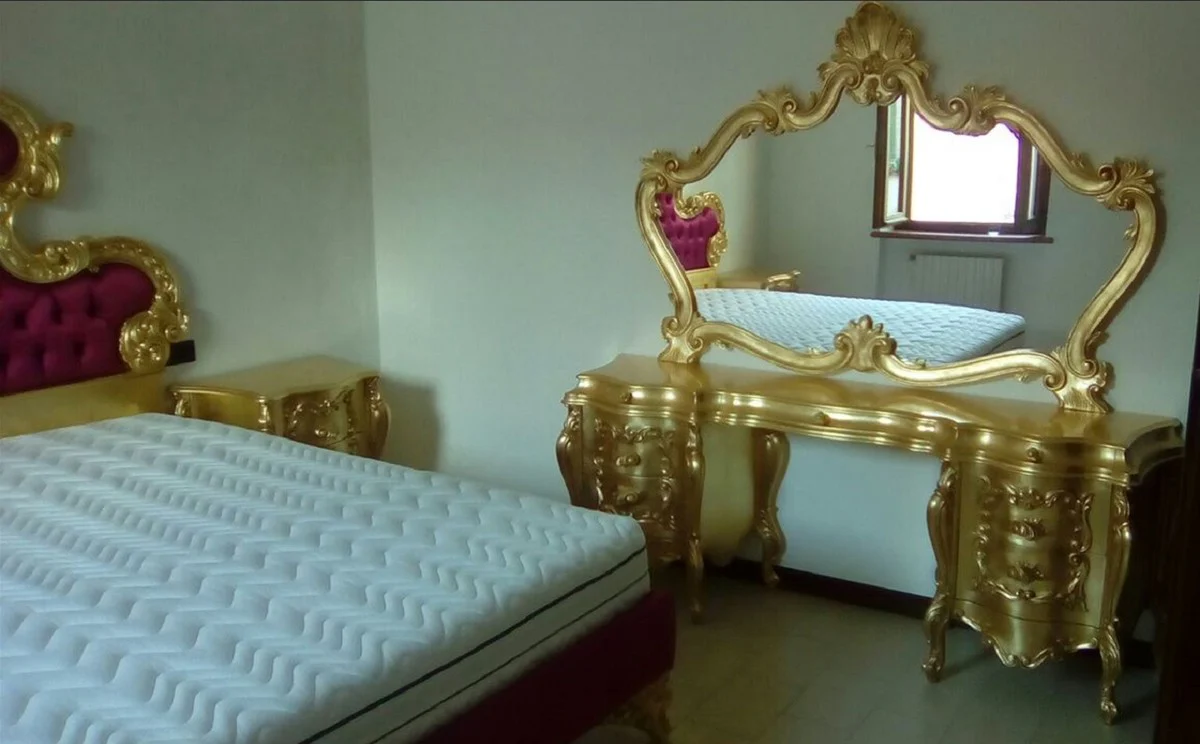 Casa Padrino conjunto de dormitorio barroco de lujo oro - 1 Tocador de Maquillaje Barroco y 1 Espejo Barroco - Muebles de dormitorio de lujo en estilo barroco - Calidad de lujo - Hecho en Italia