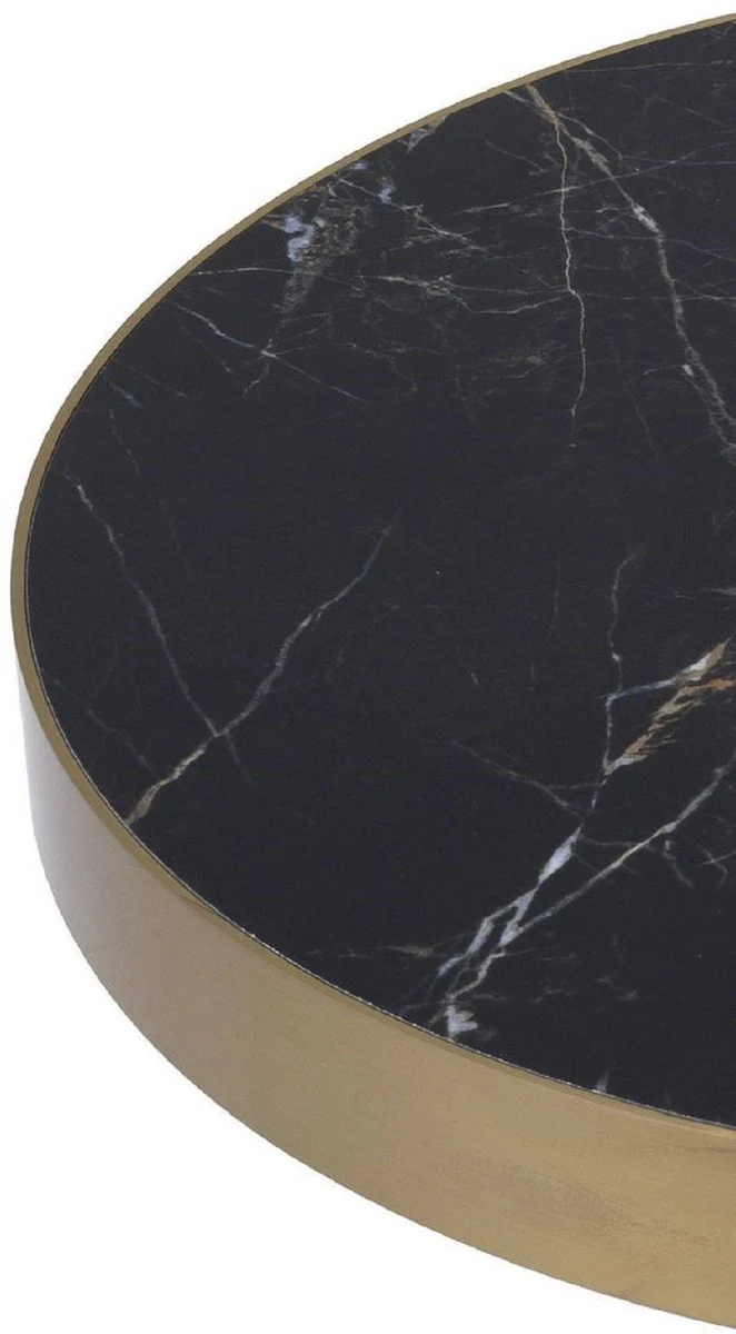 Casa Padrino mesa auxiliar de lujo negro / blanco / lat¨®n ? 55 x A. 55,5 cm - Mesa redonda de acero inoxidable con 2 placas de cer¨¢mica semicirculares - Muebles de sal¨®n - Muebles de Lujo