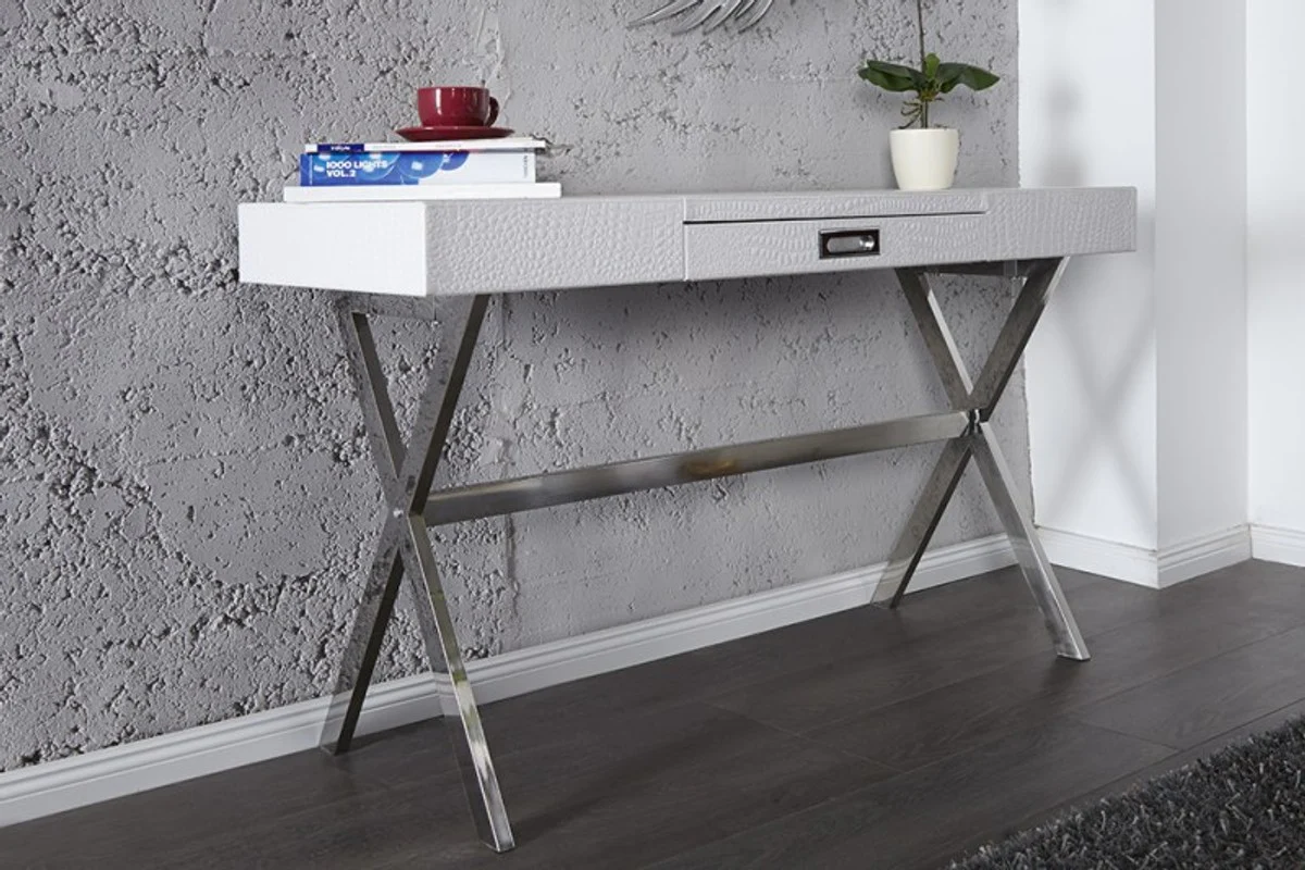 Designer dressing table with drawer, white, crocodile replica - Women's Desk - Secretary console - Ladies Laptop table