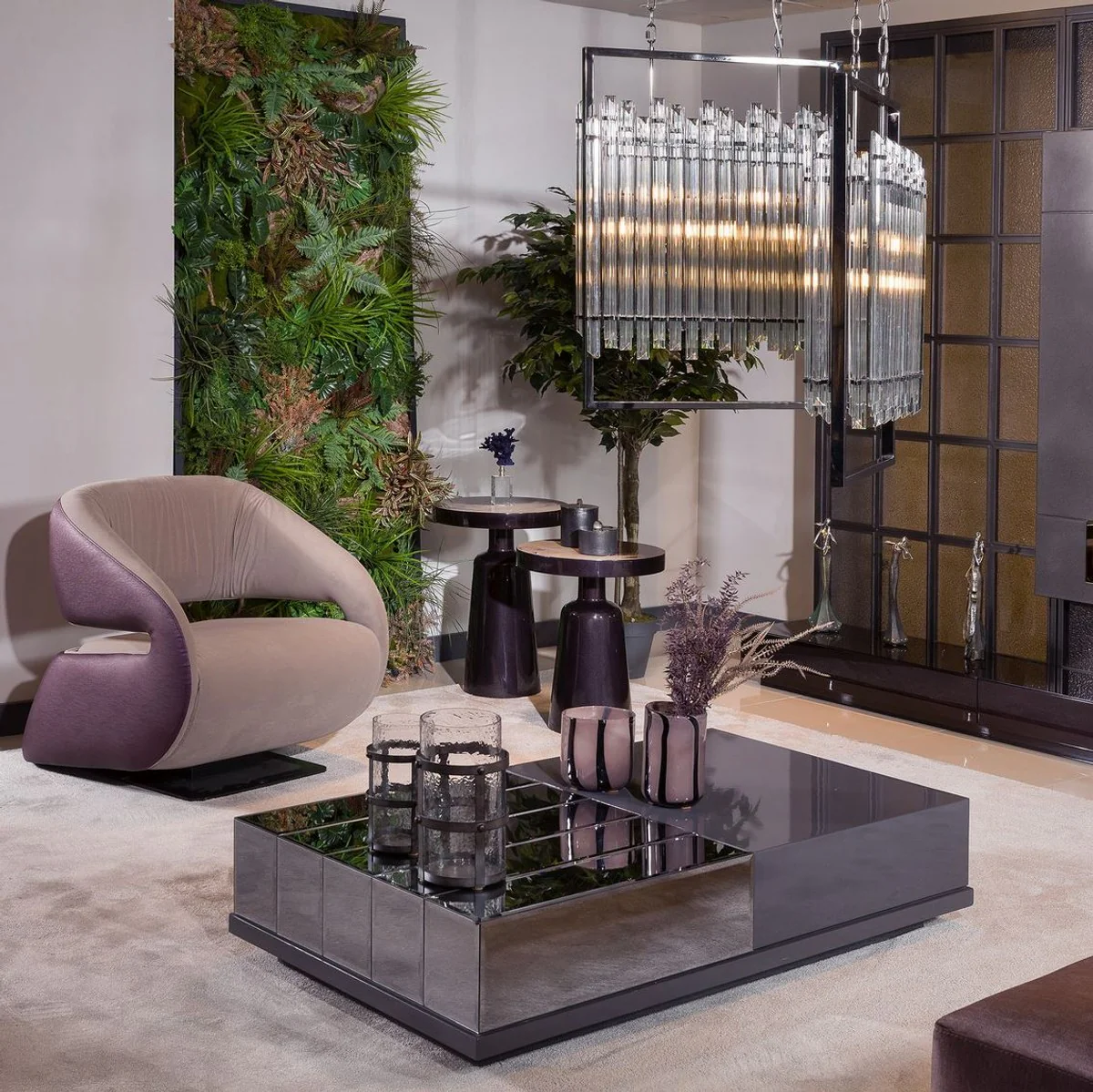 Casa Padrino sill¨®n de lujo beige / p¨²rpura / negro 80 x 90 x A. 80 cm