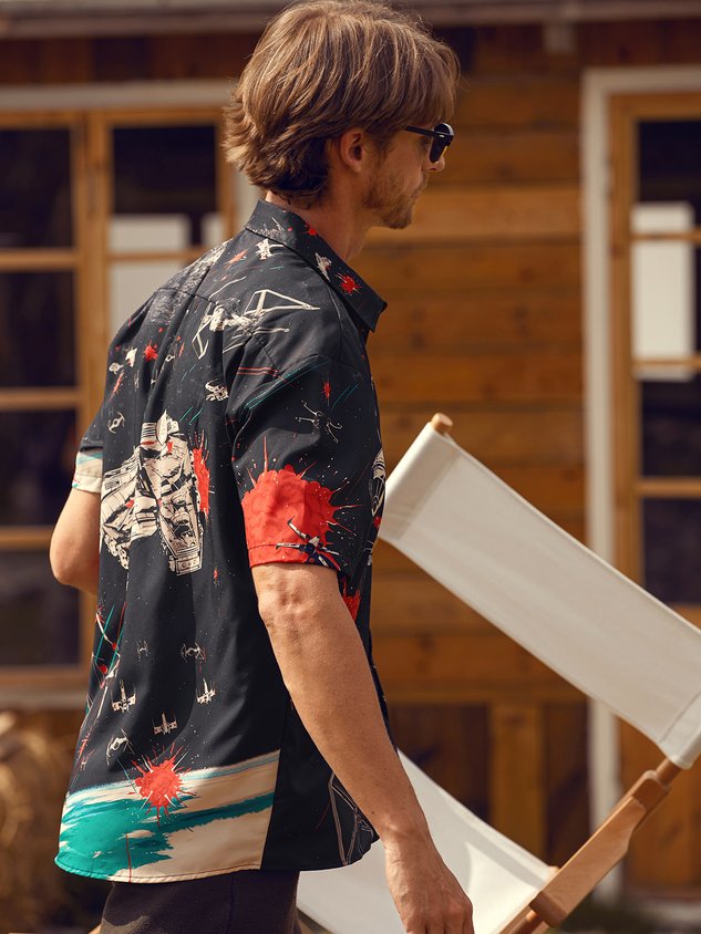 Spaceship Chest Pocket Short Sleeve Shirt