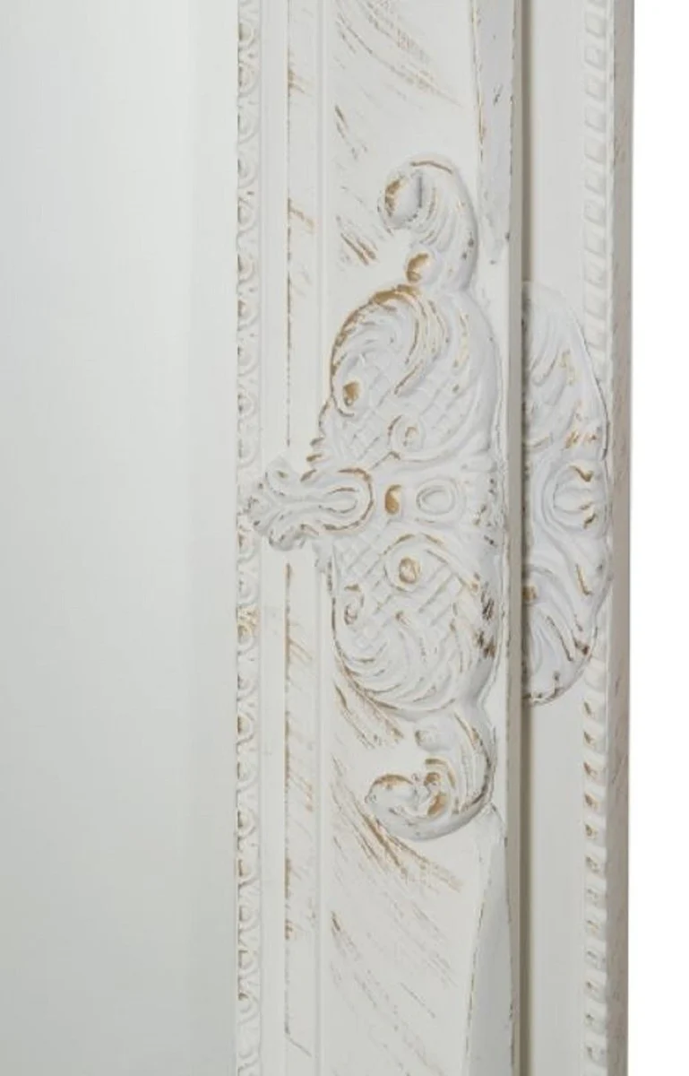 Casa Padrino Espejo de Pared Barroco Blanco / Oro 72 x H. 162 cm - Espejo Barroco con Marco de Madera y Hermosas Decoraciones