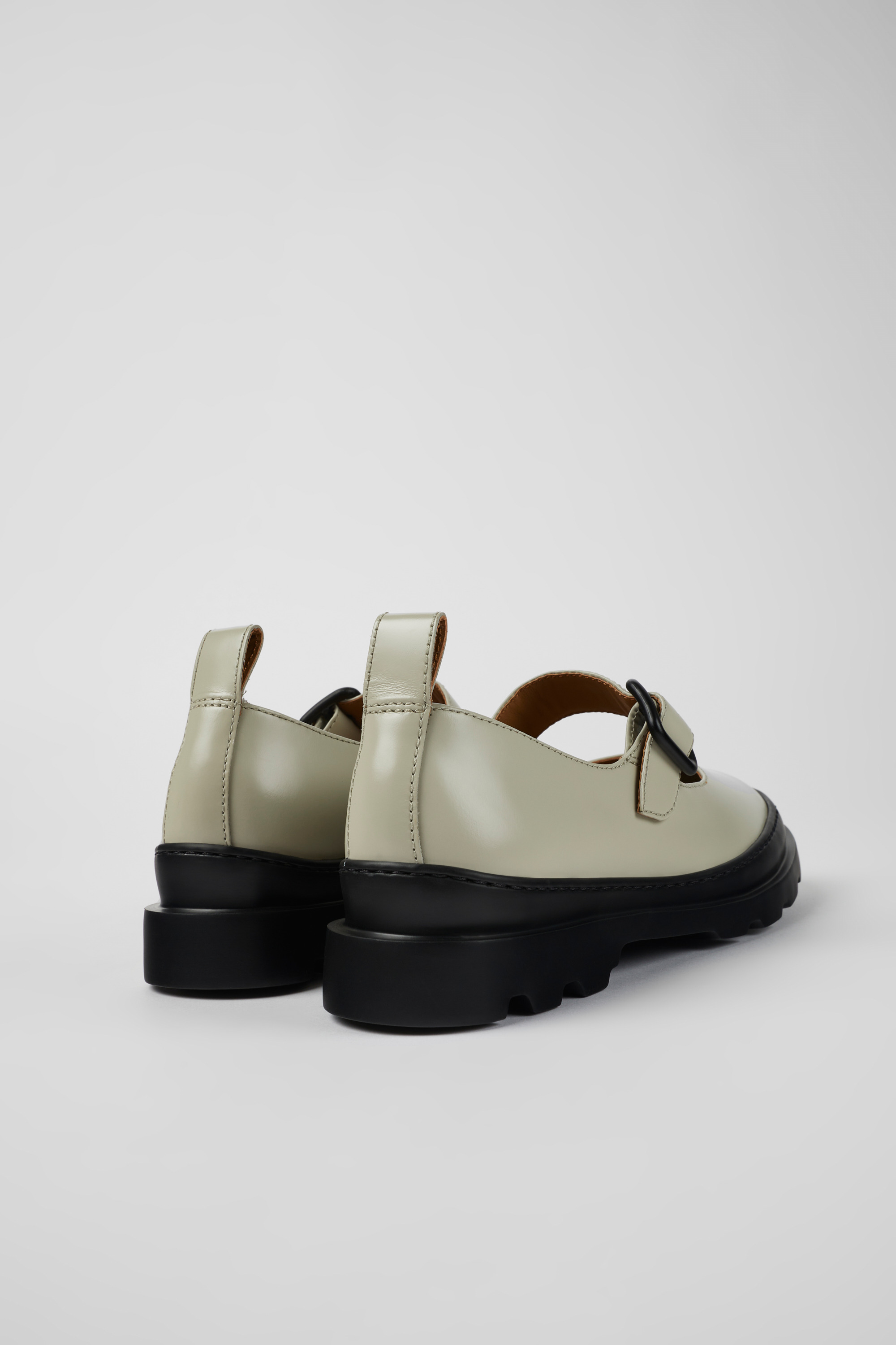 Brutus - Gray leather Mary Jane flats for women