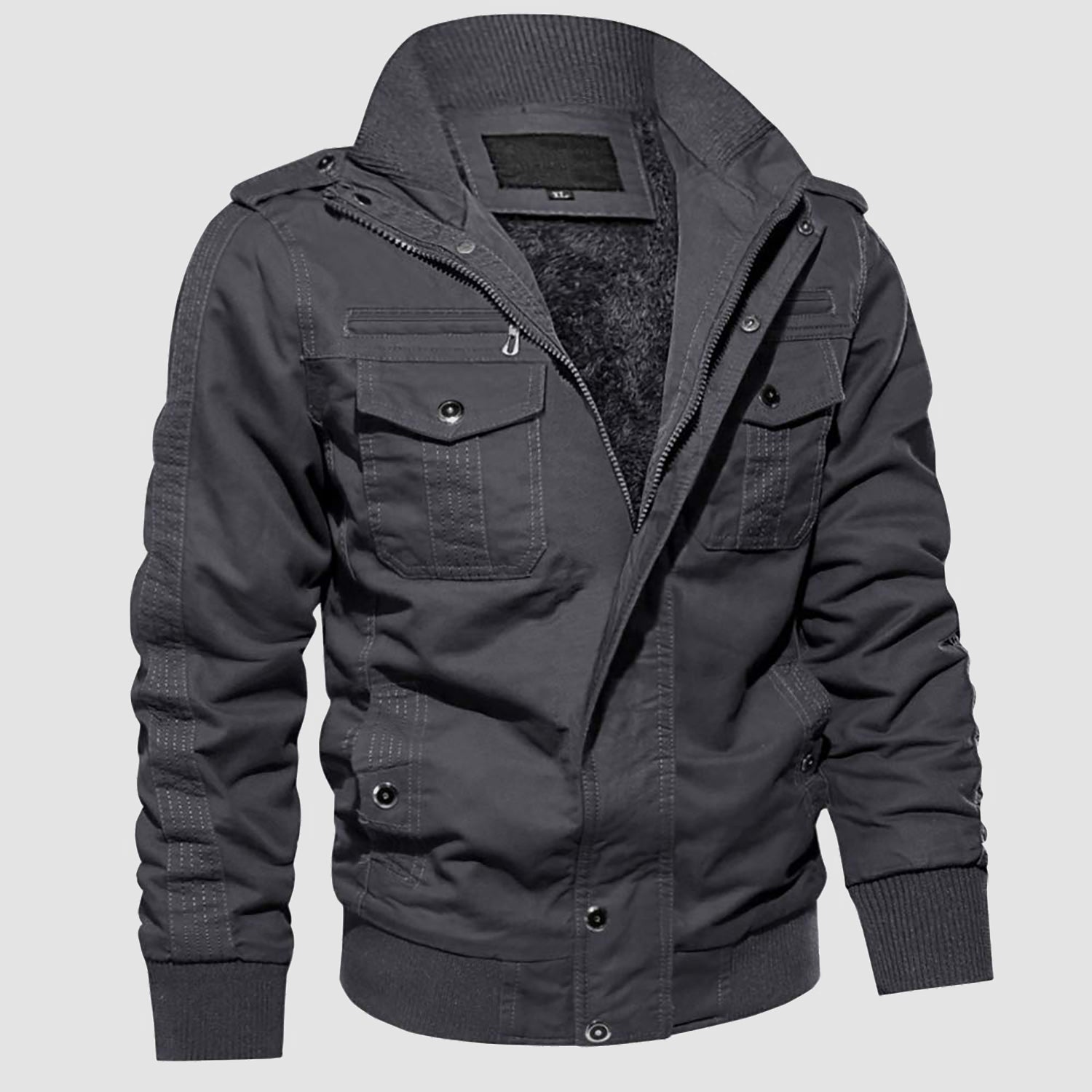 Men's Winter Cargo Jacket Military Pilot Coat Fleece Warm Stand Collar Tactical Jacket