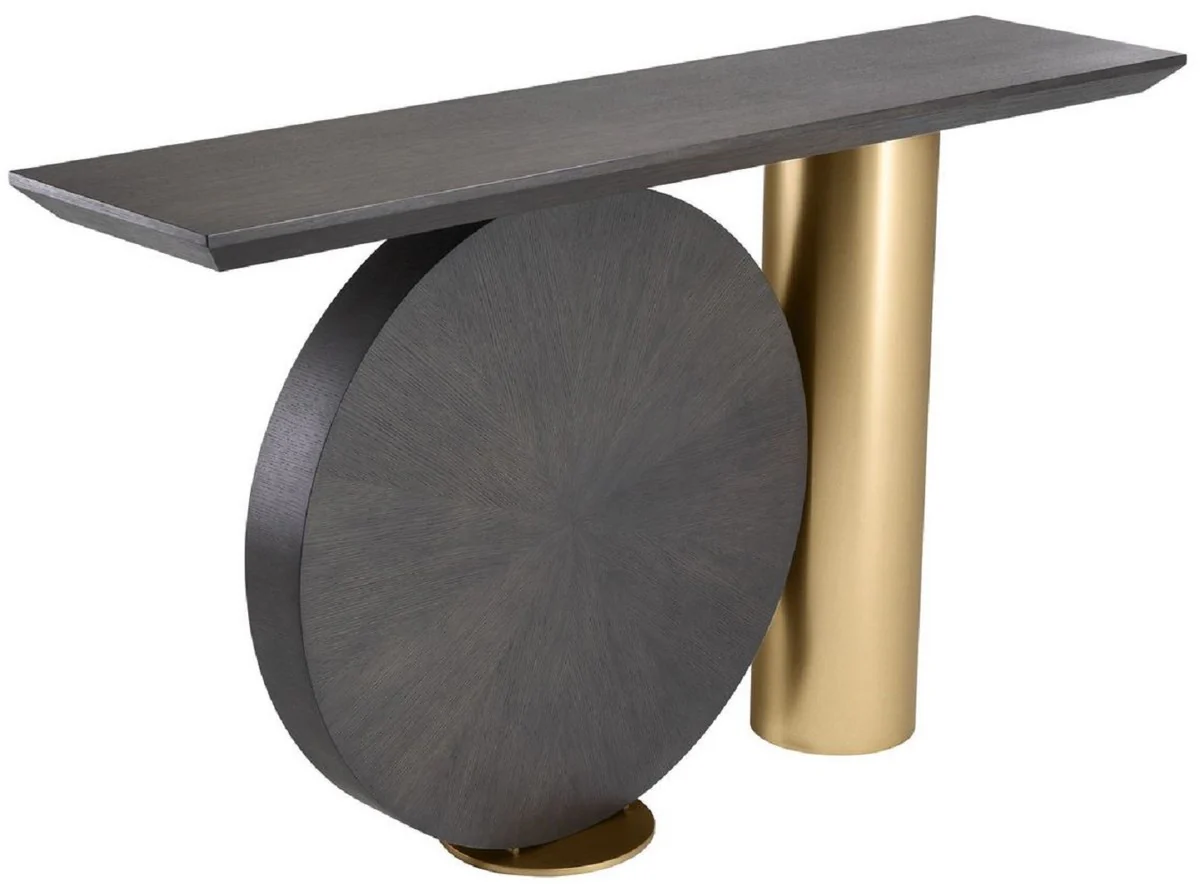Casa Padrino consola de dise?o moca / lat¨®n 150 x 36 x A. 86 cm - Mesa consola de chapa de roble con pata de acero - Muebles de Dise?o - Calidad de Lujo