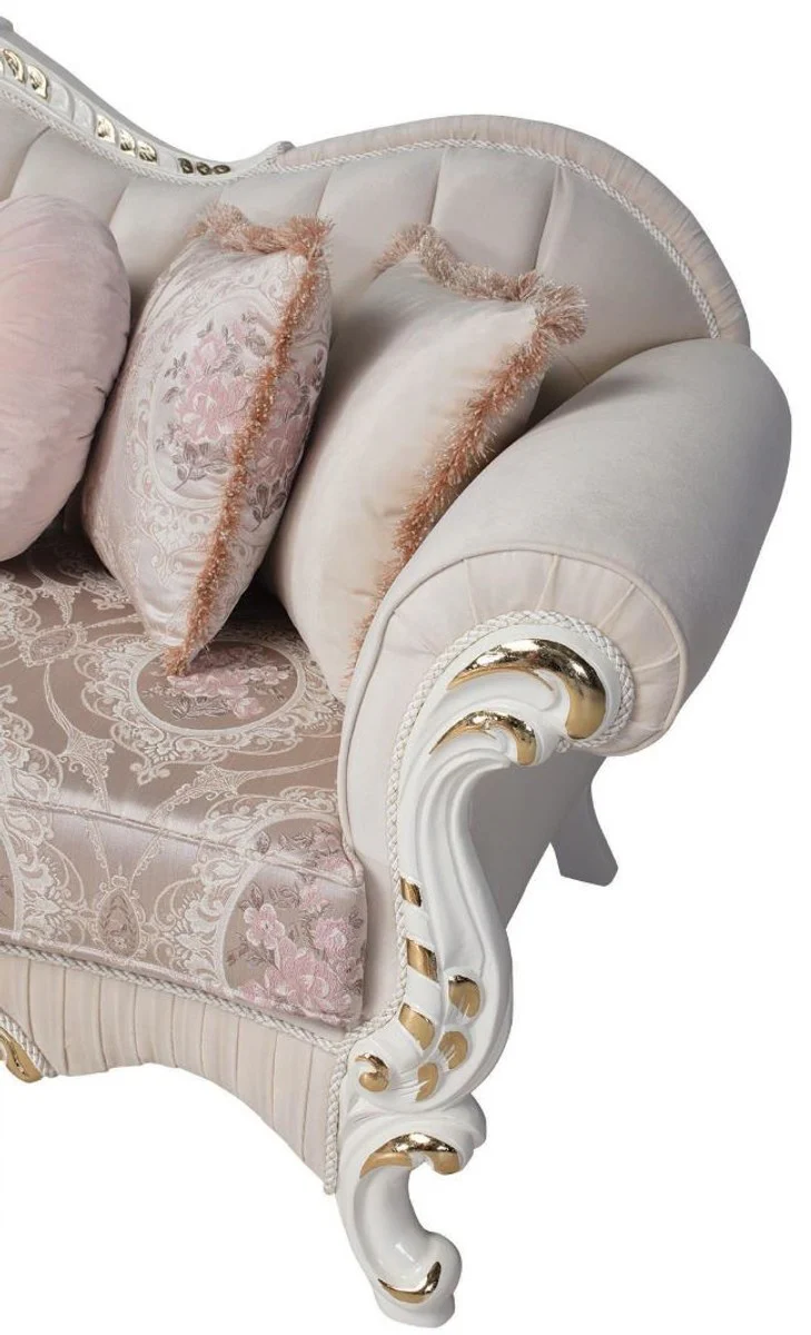 Casa Padrino sof¨¢ barroco de lujo rosa / blanco / oro 237 x 90 x A. 99 cm - Sof¨¢ de la sala con almohadas decorativas - Muebles Barrocos