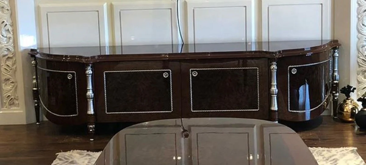 Casa Padrino armario de TV barroco de lujo marr¨®n / plata - Aparador de sal¨®n noble con 4 puertas - Muebles barrocos de alta calidad