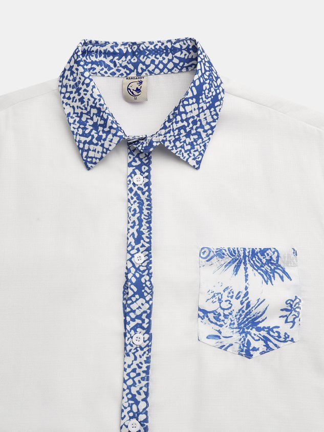 Floral Contrast Chest Pocket Long Sleeve Shirt