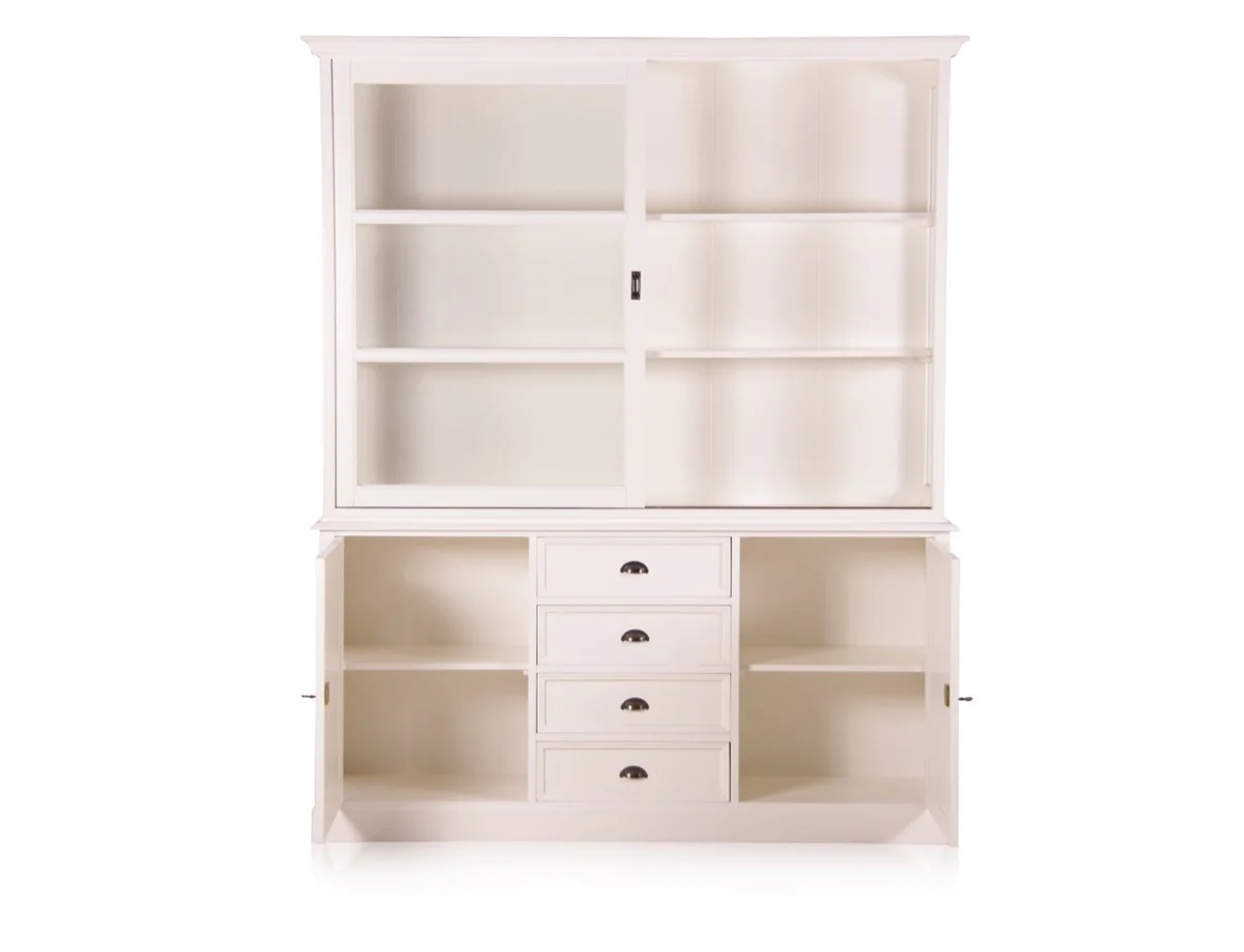 Casa Padrino Mueble de pared estilo country blanco antiguo con 2 puertas y 4 cajones 185 x 43 x h 225 cm - muebles de estilo rural