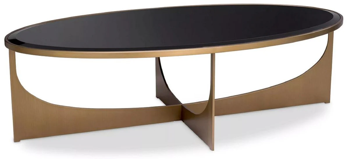 Casa Padrino mesa de centro de lujo lat¨®n / negro 101,5 x 41,5 x A. 78,5 cm - Mesa de centro ovalada de acero inoxidable con tapa de vidrio - Muebles de lujo - Muebles de sal¨®n - Interiores de lujo