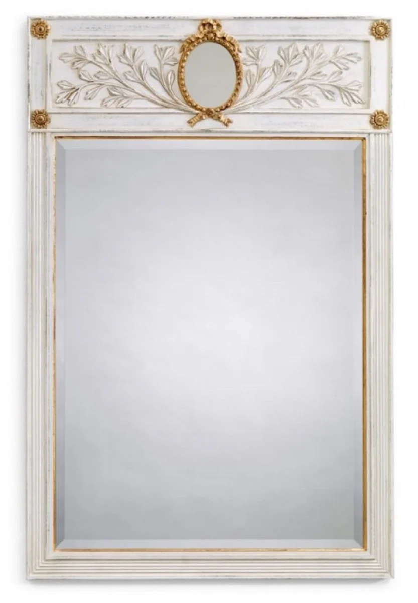 Casa Padrino espejo barroco de lujo blanco antiguo / oro - Espejo de pared rectangular de estilo barroco italiano - Muebles de lujo en estilo barroco - Hecho en Italia