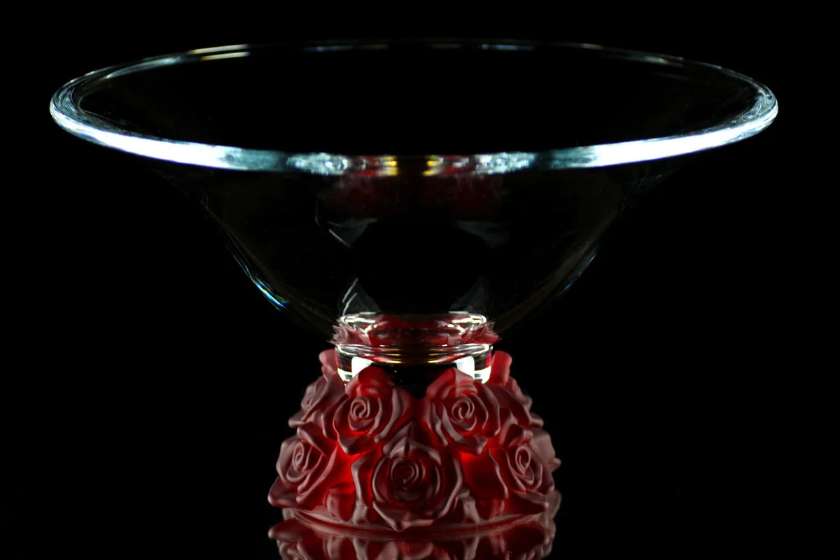 Casa Padrino cuenco de cristal de lujo copa de cristal con rosas rojas Ø 35,5 x H. 20 cm - frutero redondo - cuenco decorativo - colección de lujo