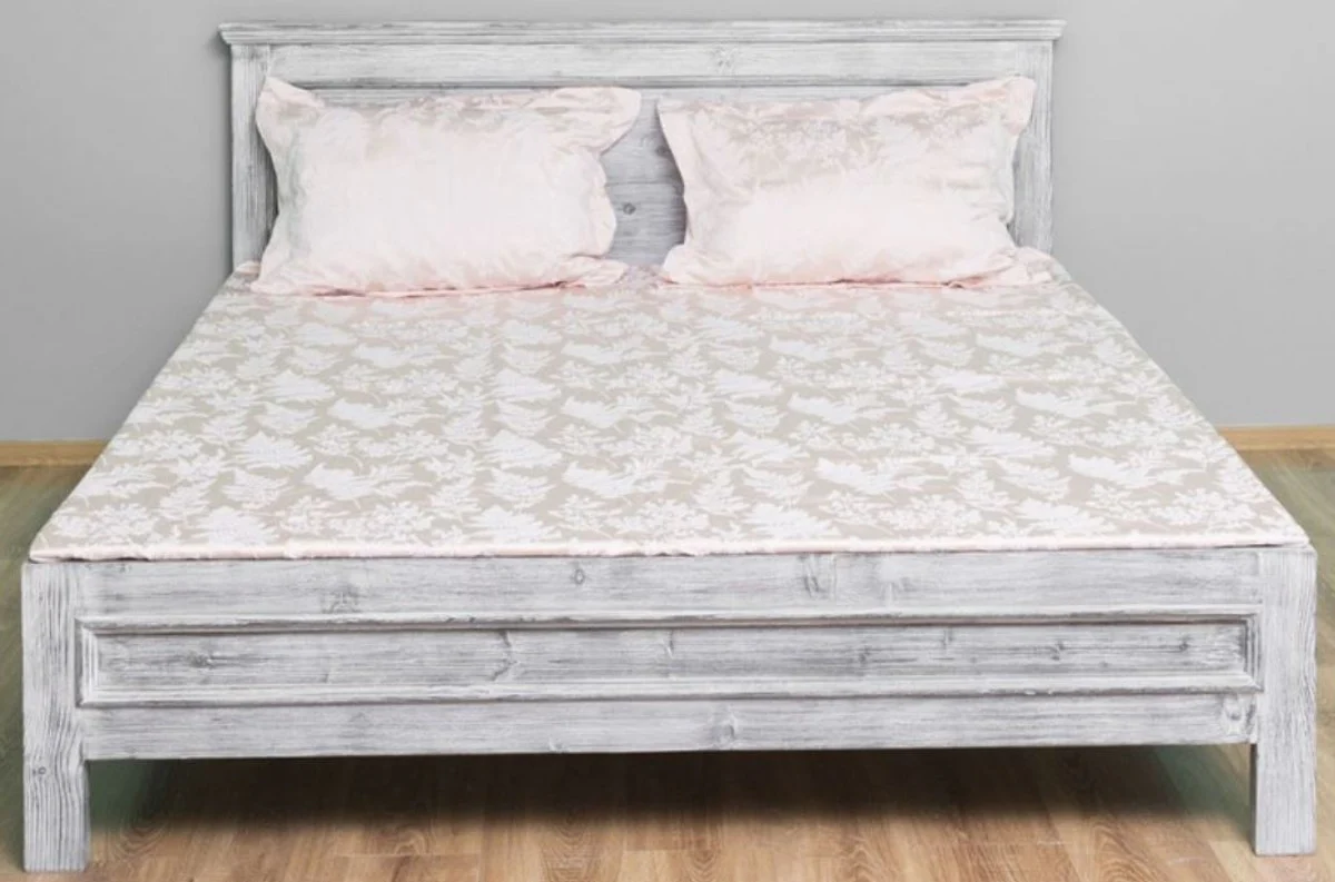 Casa Padrino cama de madera maciza de estilo campestre gris antiguo 140 x 200 x A. 93 cm - Muebles de Dormitorio de Estilo Campestre