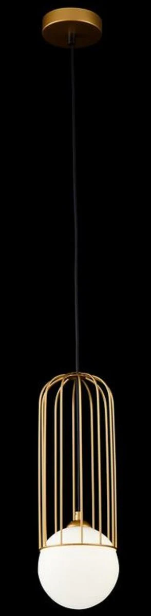 Casa Padrino Lámpara Colgante Oro / Blanco Ø 12 x H. 35 cm - Lámpara Colgante Ajustable en Altura con Pantalla Esférica de Vidrio Esmerilado