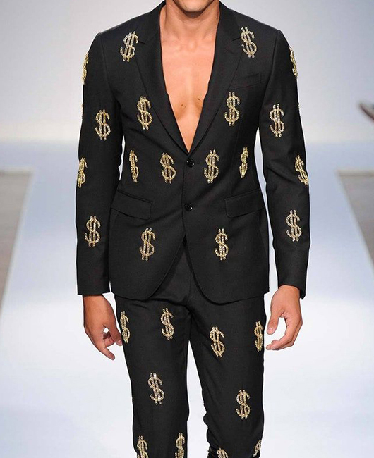 Dollar Pattern Notch Lapel Button Blazer & Pants 2Pcs Set