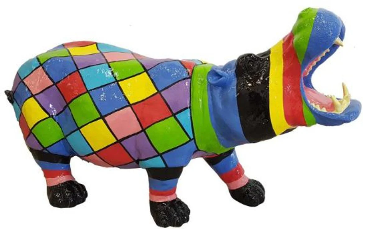 Casa Padrino figura decorativa de diseño hipopótamo colorido 120 x A. 60 cm - Escultura decorativa - Figura de jardín - Decoración de jardín resistente a la intemperie