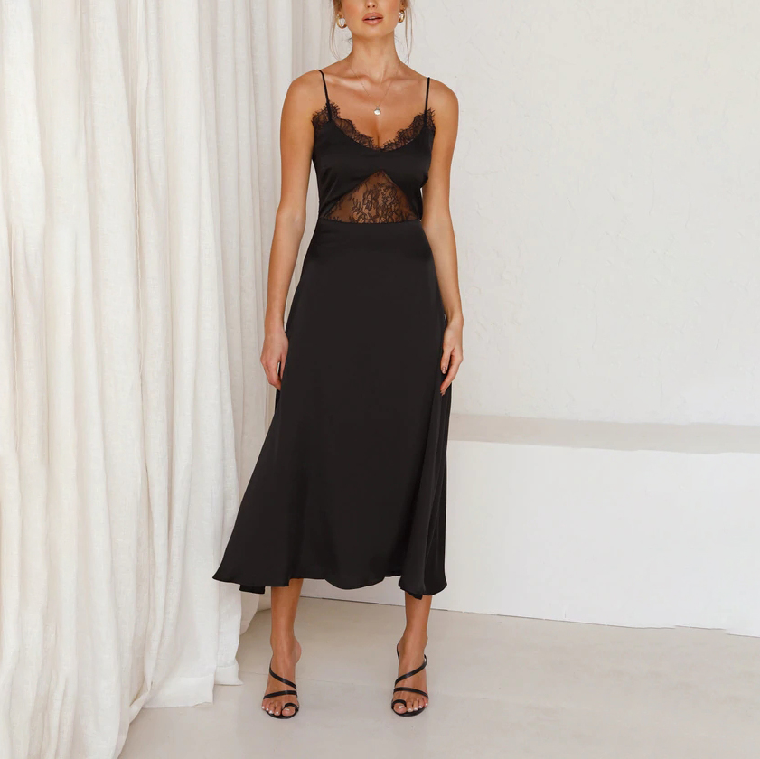 Sexy Lace Stitching Strap Dress