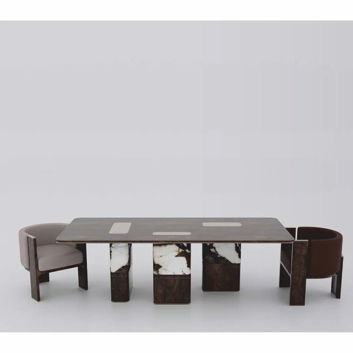 Casa Padrino mesa de comedor de lujo marr¨®n oscuro / negro / blanco / lat¨®n 240 cm - Muebles de comedor