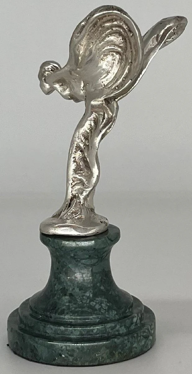 Casa Padrino escultura pisapapeles de lujo mujer con alas plata / verde 7 x 8 x A. 16 cm - Elegante figura de bronce con base de mármol - Decoración de escritorio - Decoración de lujo