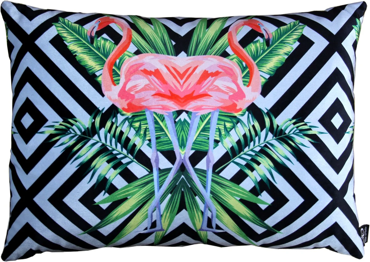 Cojines decorativos de lujo Casa Padrino Florida Flamingos Multicolor 35 x 55 cm - Tejido de terciopelo m¨¢s fino - Coj¨ªn decorativo para la sala de estar
