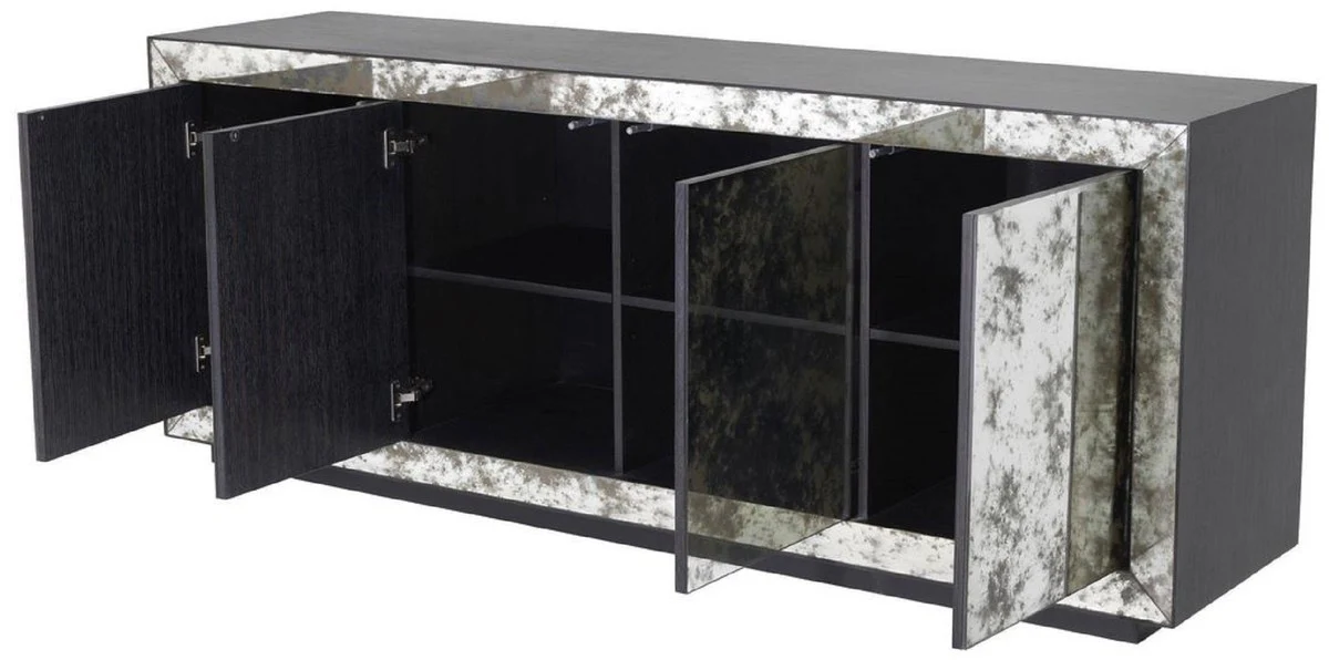 Casa Padrino aparador de lujo gris antracita / vidrio espejo antiguo 200 x 49,5 x A. 79 cm - Armario de madera maciza con 4 puertas de espejo - Calidad de Lujo