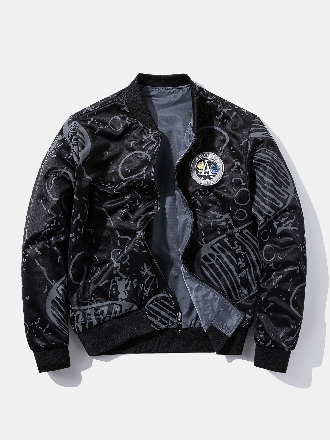 Reversible NASA Embroidered Patch Bomber Jacket