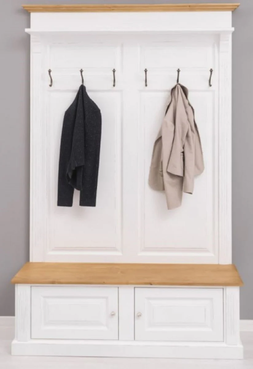 Casa Padrino armario de madera maciza estilo campestre blanco / natural 140 x 41 x A. 210 cm - Armario de pared - Armario de recibidor - Muebles de recibidor - Muebles de estilo campestre