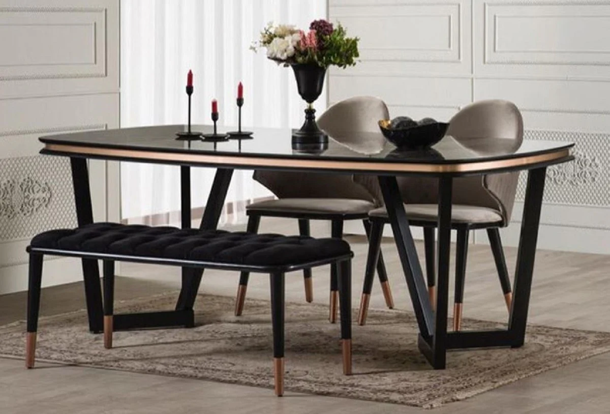 Casa Padrino mesa de comedor de lujo negro / cobre 207 x 104 x A. 78 cm - Mesa de cocina rectangular - Muebles de comedor - Interiores de comedor - Muebles de lujo - Interiores de lujo