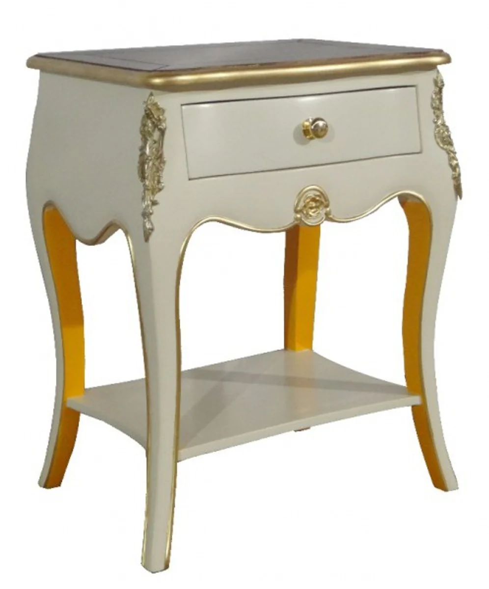 Casa Padrino Baroque Chest with 2 drawers antique white / orange / gold H 70 cm, W 50 cm - - bedside table - bedside table