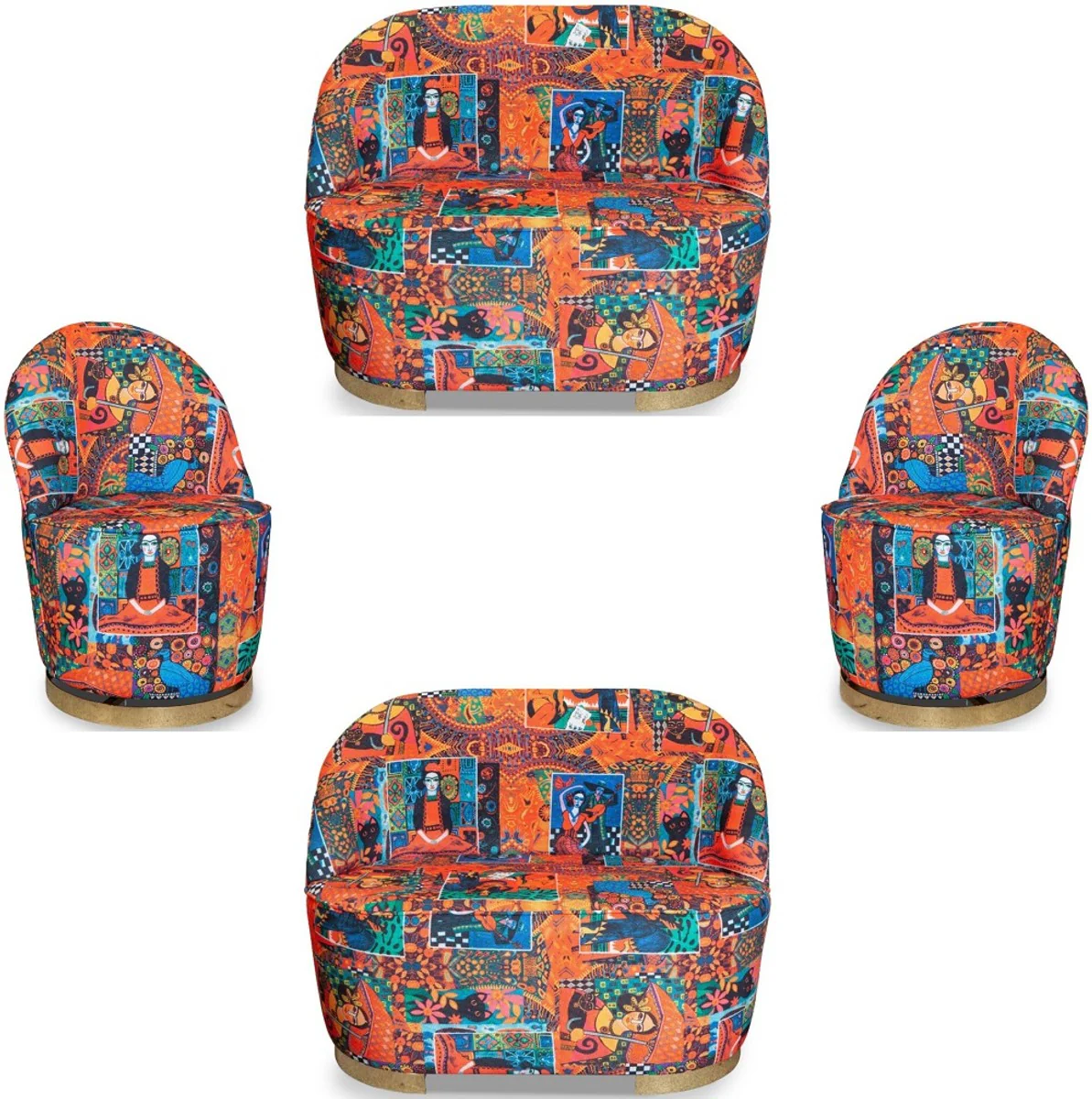 Casa Padrino conjunto de sala de estar de dise?o Art Deco multicolor / oro - 2 Sof¨¢s y 2 Sillones Giratorios - Muebles de sala de estar - Muebles Art Deco