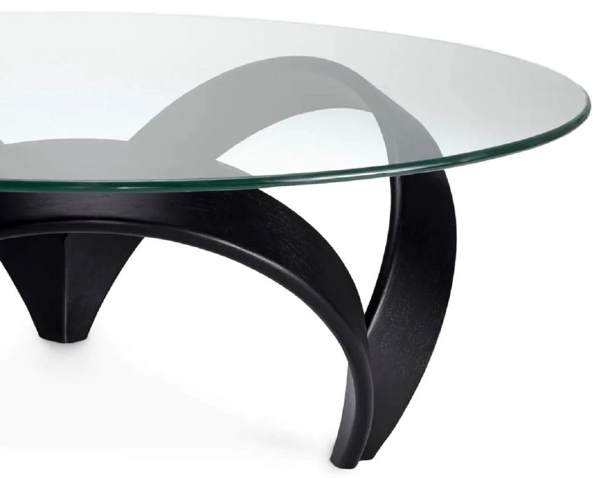 Casa Padrino mesa de centro de lujo negro ? 110 x A. 36,5 cm - Mesa de sal¨®n redonda con tapa de vidrio - Muebles de sal¨®n - Muebles de hotel - Muebles de lujo - Colecci¨®n de lujo