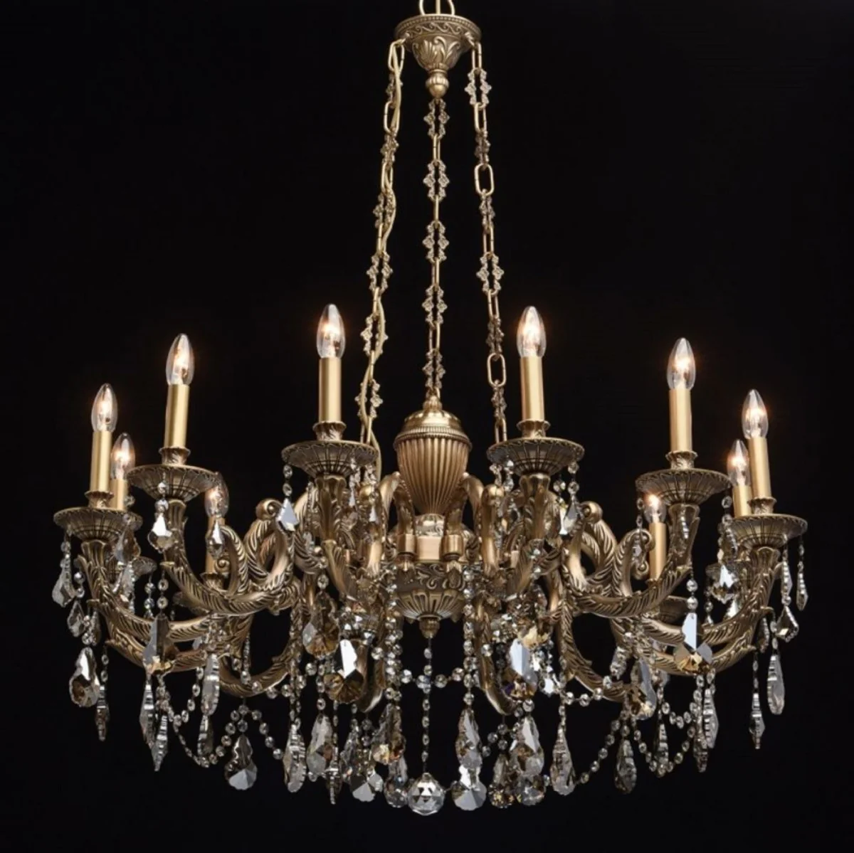 Casa Padrino araña de luces barroco de lujo bronce Ø 100 x A. 240 cm - Magnífica lámpara de araña de latón con cristal de alta calidad - Muebles Barrocos