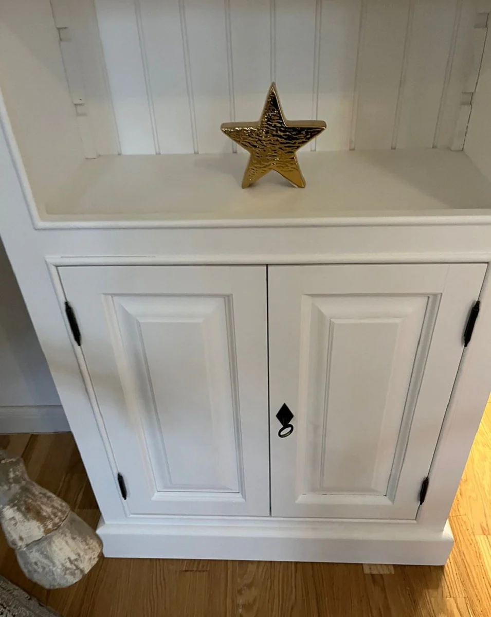 Casa Padrino armario de madera maciza de estilo campestre blanco 70 x 35 x A. 210 cm - Armario de libros - Armario estanter¨ªa - Armario de sal¨®n - Armario de oficina - Muebles de estilo campestre