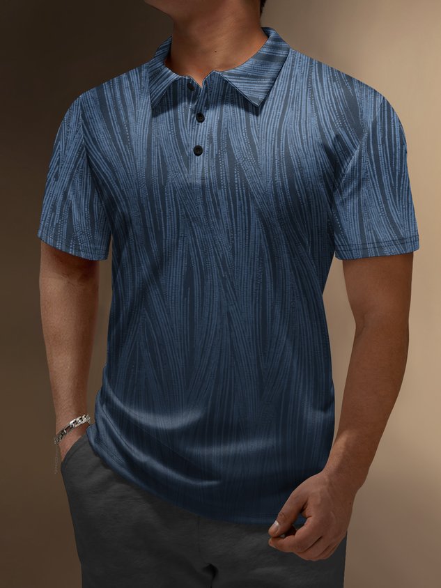 Ombre Geometric Button Short Sleeve Polo Shirt