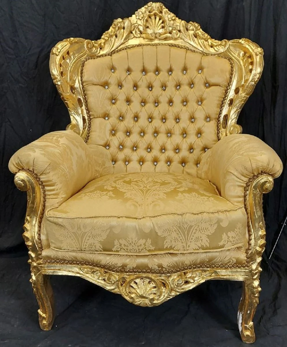 Casa Padrino sillón barroco oro - Sillón de salón de estilo barroco hecho a mano con pedrería - Muebles barrocos - Muebles de salón de estilo barroco