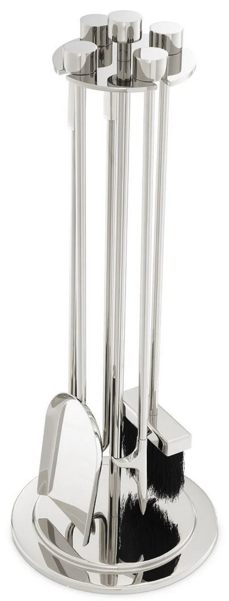 Casa Padrino conjunto de chimenea de lujo plata ? 27,5 x A. 71 cm - Conjunto de chimenea de 4 piezas con soporte - Accesorios para Chimenea