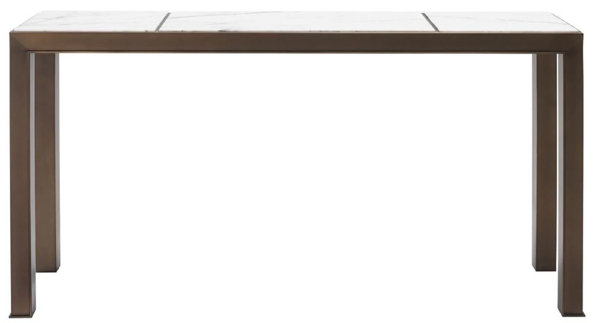 Casa Padrino consola de lujo lat¨®n antiguo / blanco / violeta 150 x 40 x A. 76,5 cm - Consola de acero inoxidable con tapas de m¨¢rmol - Muebles de sal¨®n de lujo