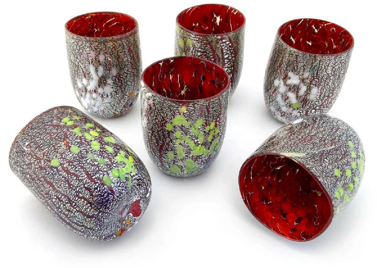 Casa Padrino conjunto de 6 vasos de agua de cristal de Murano de lujo rojo ? 8 x A. 10,5 cm - Hecho en Italia