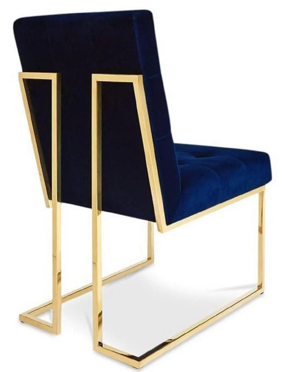 Casa Padrino Silla de Comedor Chesterfield de Terciopelo de Lujo Azul Oscuro / Oro 48 x 67,5 x H. 90 cm - Muebles de Comedor